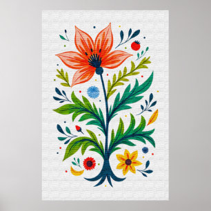 Rustic Folk Art Floral Tree Canvas Print Style