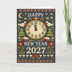 Rustic Folk Art Happy New Year 2027 Holiday Card