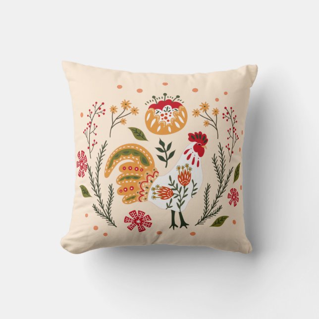 Rustic Folk Art Rooster Cushion (Front)