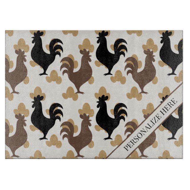 Rustic Folk Art Rooster Pattern, Farmhouse Kitchen Cutting Board (Front)
