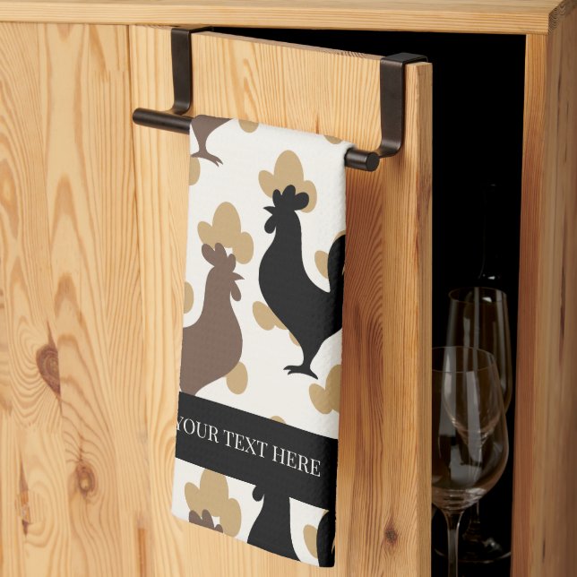 Rustic Folk Art Rooster Pattern, Farmhouse Kitchen Tea Towel (Thirds Fold)