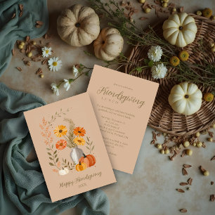 Rustic Folk Art Vase Flowers Pumpkin Friendsgiving Invitation