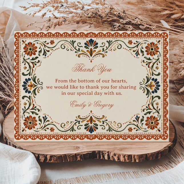 Rustic Folk Botanical Mexican Thank You Card (Creator Uploaded)