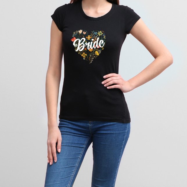 Rustic Folk Wildflower Flower Heart Bride T-Shirt (Creator Uploaded)