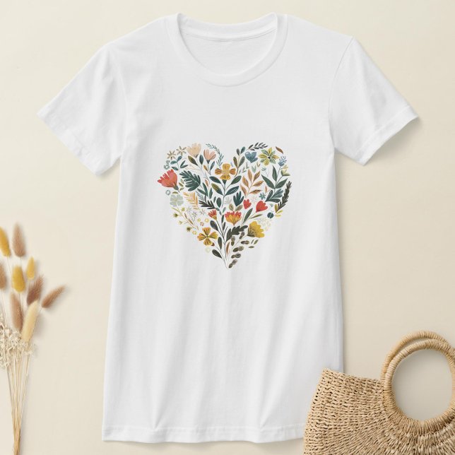 Rustic Folk Wildflower Flower Heart T-Shirt (Creator Uploaded)