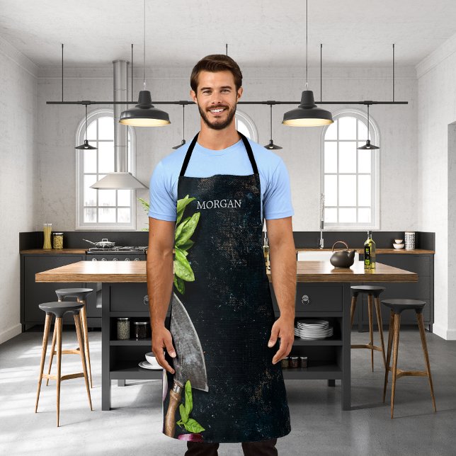 Rustic food vegetables herbs canvas name apron (Creator Uploaded)
