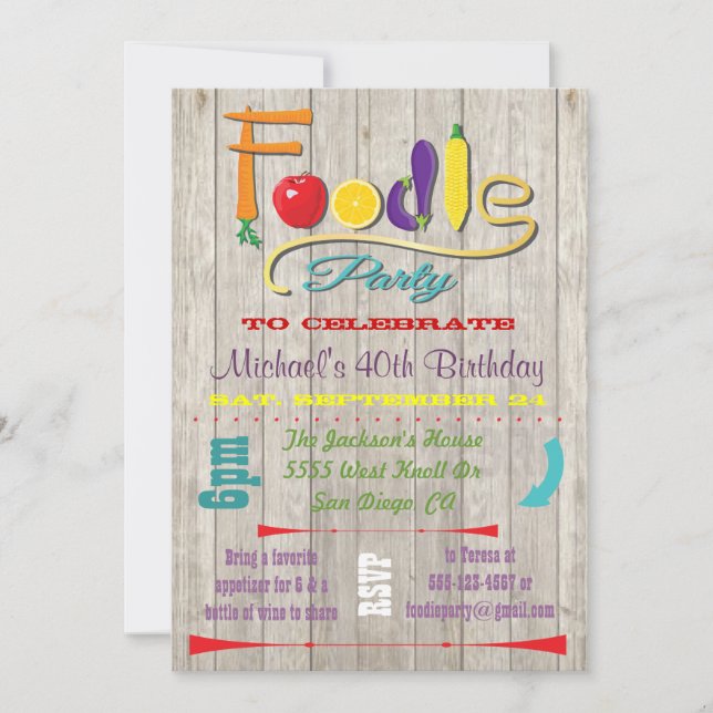 Rustic Foodie party Invitations (Front)
