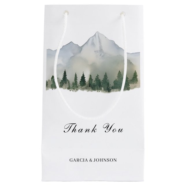Rustic Forest and Mountain Wedding Small Gift Bag (Front)