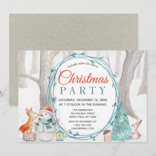 Rustic Forest Animals Christmas Party Invitation