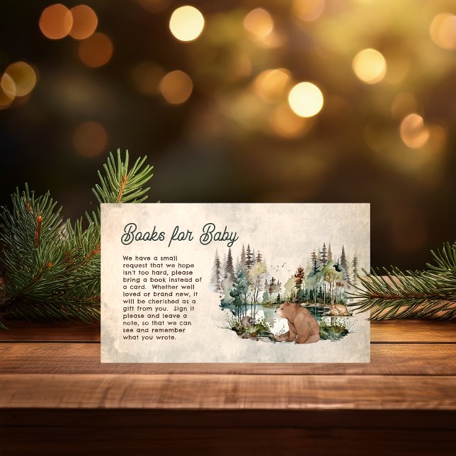Rustic Forest Bear Baby Shower Books for Baby Enclosure Card (Rustic Woodland Bear and Forest Animals Baby Shower "Books for Baby" Insert -- "Oh Boy" Collection)