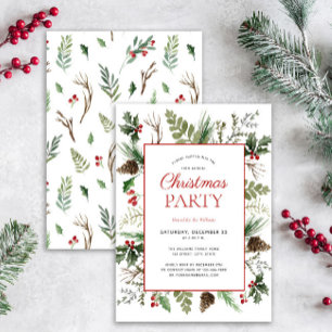 Rustic Forest Berry Pinecone Christmas Party Invitation
