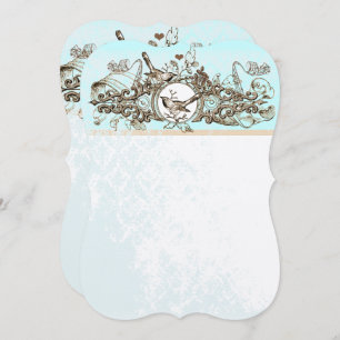 Rustic Forest Birds Bronze Scroll Wedding Invitation