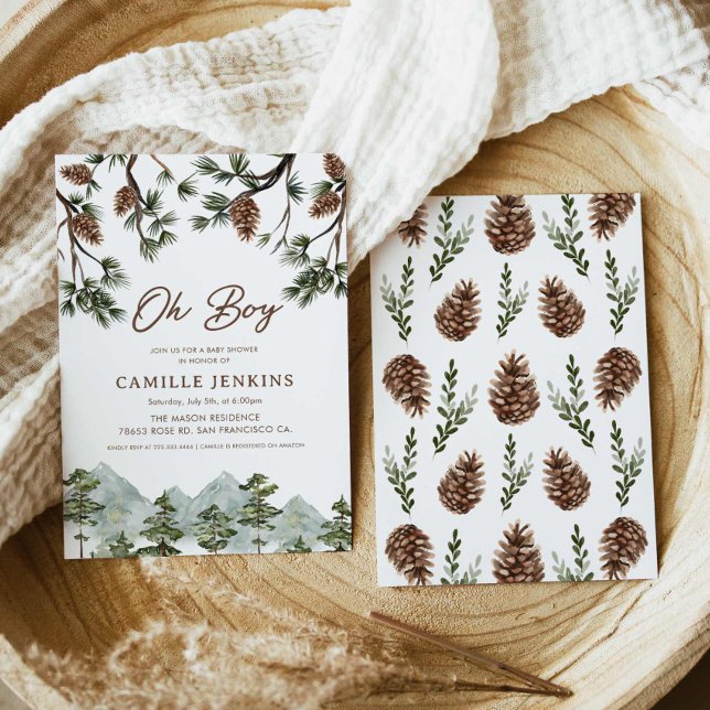 Rustic Forest Boy Baby Shower Invitation (Oh Baby Rustic Mountain Baby Shower Invitation)