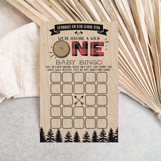 Rustic Forest Buffalo Plaid Wild One Baby Bingo (Creator Uploaded)