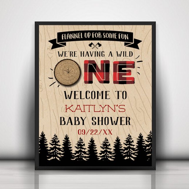 Rustic Forest Buffalo Plaid Wild One Baby Shower Poster (Creator Uploaded)