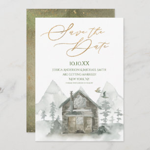 Rustic Forest Cabin Watercolor Save the Date Invitation
