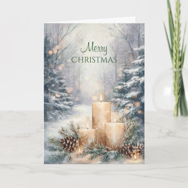Rustic Forest Candle Christmas  Card (Front)