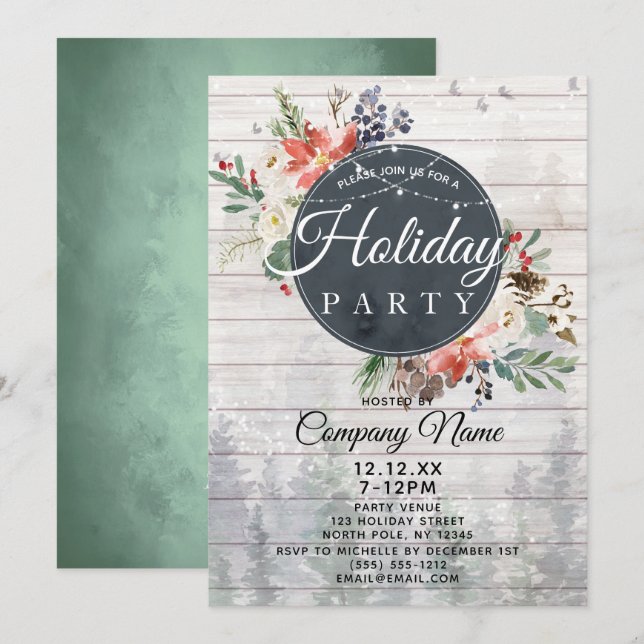 Rustic Forest Corporate Holiday Christmas Party Invitation (Front/Back)