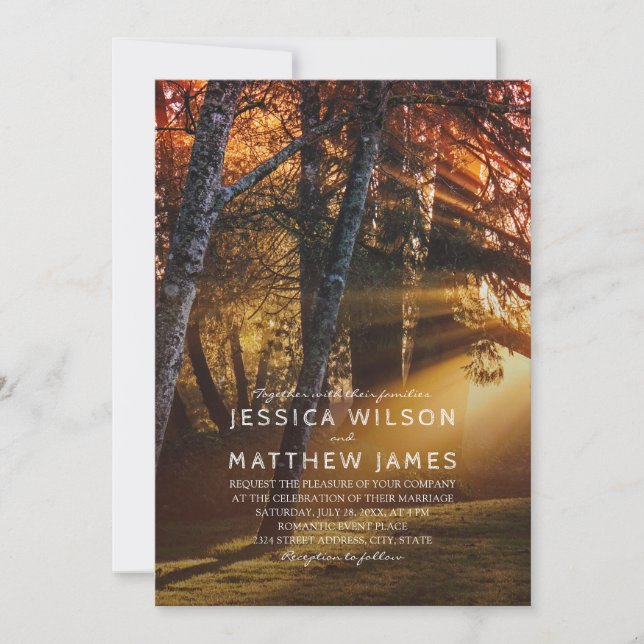 Rustic Forest Country Tree Sunset Outdoor Wedding Invitation (Front)