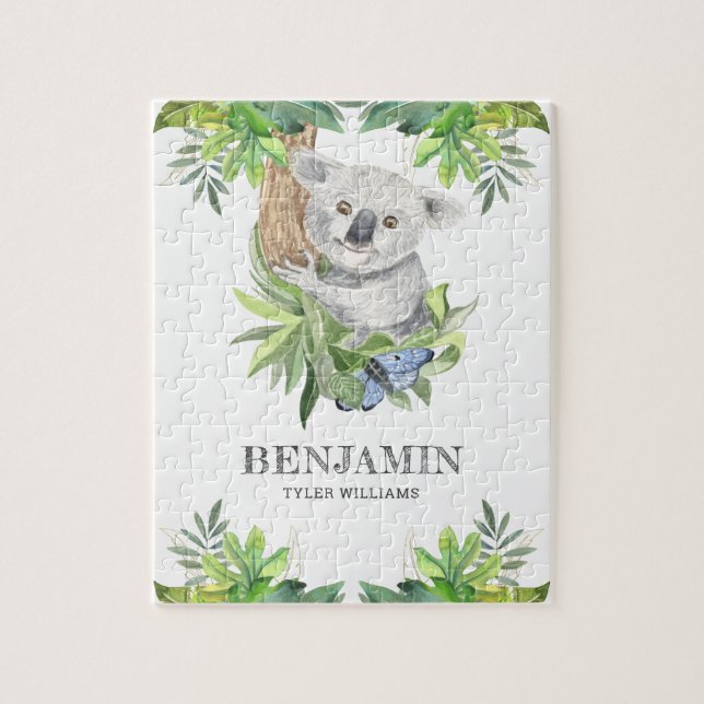 Rustic Forest Cute Little Koala Bear Kids Name Jigsaw Puzzle (Vertical)