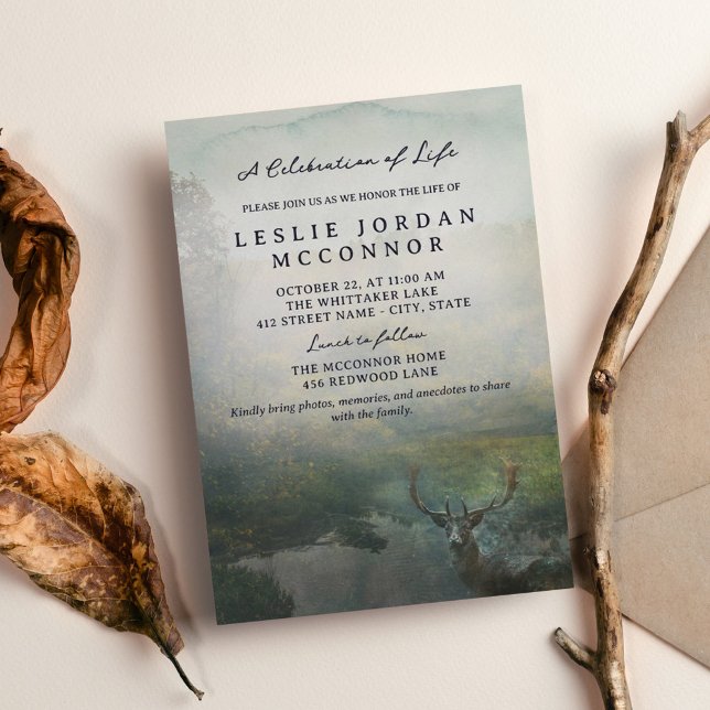 Rustic Forest Deer Celebration of Life Invitation (Creator Uploaded)