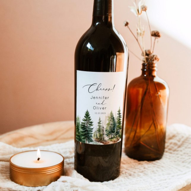 Rustic forest elegant Cheers Wedding Wine Label (Creator Uploaded)
