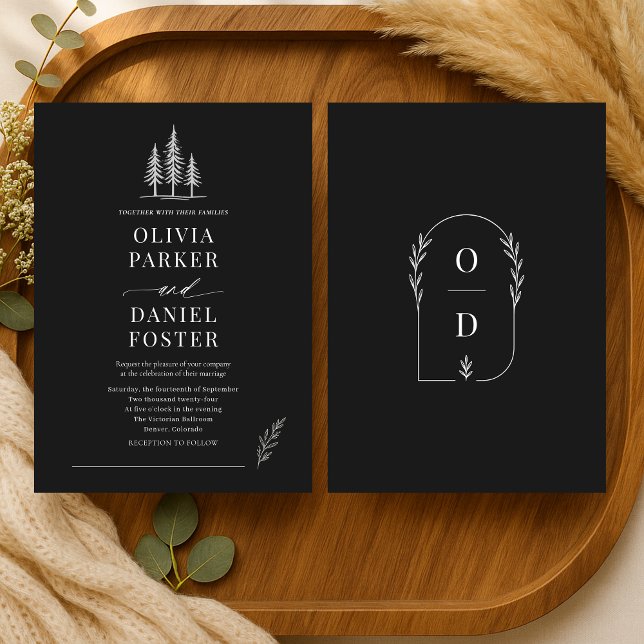 Rustic Forest Elegant Line Art  Wedding Invitation (Creator Uploaded)