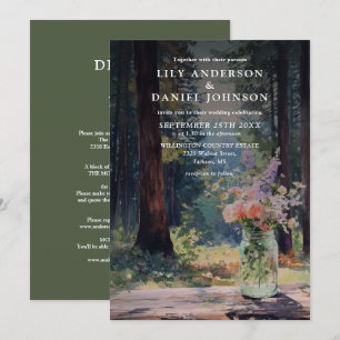 Rustic Forest Floral Mason Jar All In One Wedding Invitation