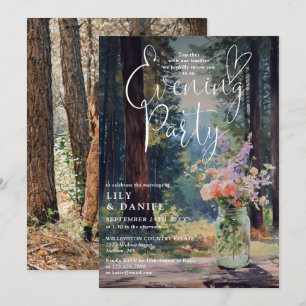 Rustic Forest Floral Mason Jar Photo Evening Party Invitation