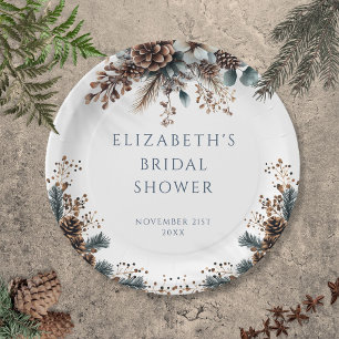 Rustic Forest Floral Pinecones Bridal Shower  Paper Plate