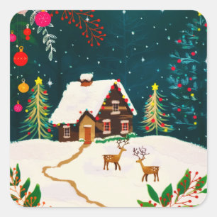 Rustic Forest Foliage Autumn Winter Berries  Square Sticker