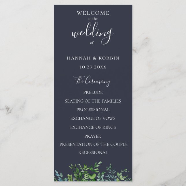 Rustic Forest Foliage Navy Blue Wedding Programme (Front)