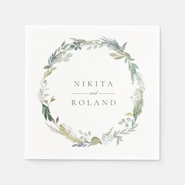 Rustic Forest Foliage Watercolor Wreath Napkin (Front)