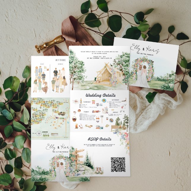 Rustic Forest Glamping Wedding Tri-Fold Invitation (Creator Uploaded)