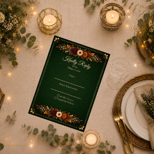 Rustic Forest Green Autumn Wedding RSVP Card