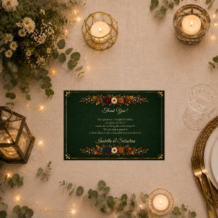 Rustic Forest Green Autumn Wedding Thank You Card