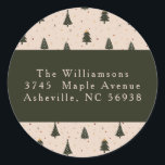 Rustic Forest Green Christmas Trees Return Address Classic Round Sticker<br><div class="desc">Rustic Forest Green Christmas Trees Custom Merry Christmas Classic Return Address Classic Round Sticker</div>
