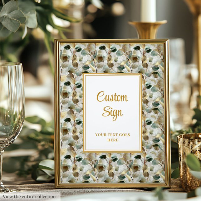 Rustic Forest Green Gold Leaves Wedding Custom  Poster (Rustic Forest Green Gold Leaves Wedding Custom Poster)