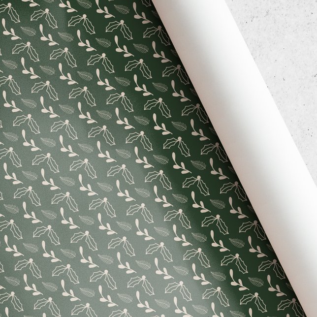 Rustic Forest Green Holly Berry Foliage Christmas Wrapping Paper (Creator Uploaded)