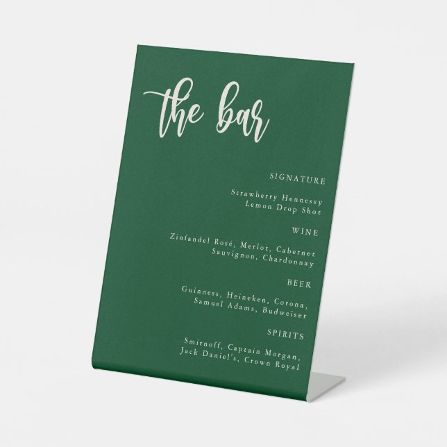 Rustic Forest Green Script Wedding Bar Sign (Front)