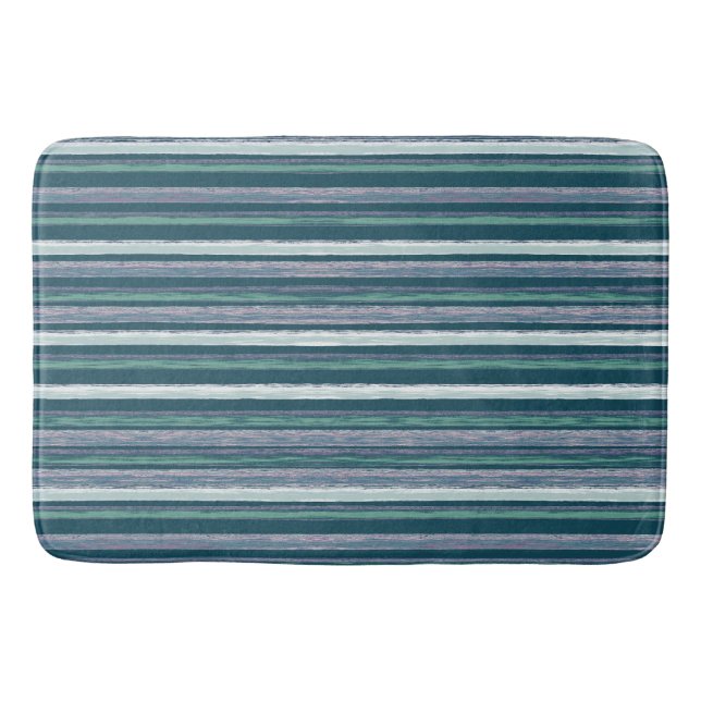 Rustic Forest Green Stripes Art by Heva Weva Bath Mat (Front)