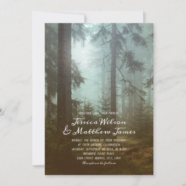 Rustic Forest Green Trees Country Nature Wedding Invitation (Front)