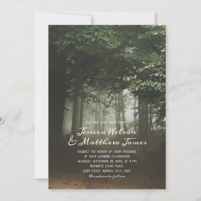 Rustic Forest Green Trees Summer Country Wedding Invitation (Front)