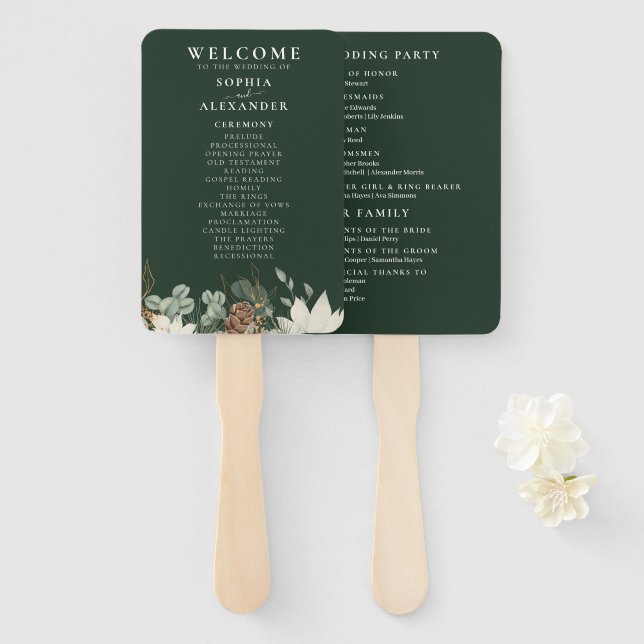 Rustic forest green wedding program Set of Fans (Front and Back)