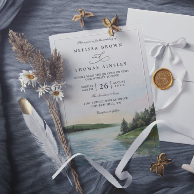 Rustic Forest Lake Landscape Mountain Wedding Invitation (Creator Uploaded)