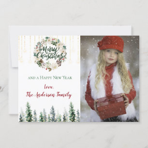 Rustic Forest Lights Merry Christmas Photo Holiday Card