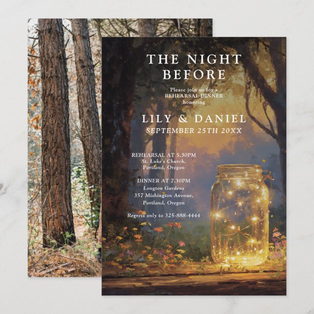 Rustic Forest Mason Jar Photo Rehearsal Dinner Invitation (Front/Back)
