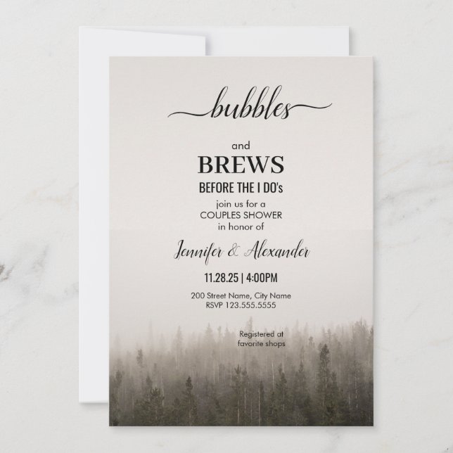 Rustic Forest Misty Landscape Engagement Party Invitation (Front)