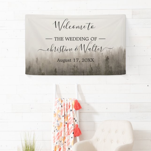 Rustic Forest Misty Landscape Wedding Party Banner (Insitu)