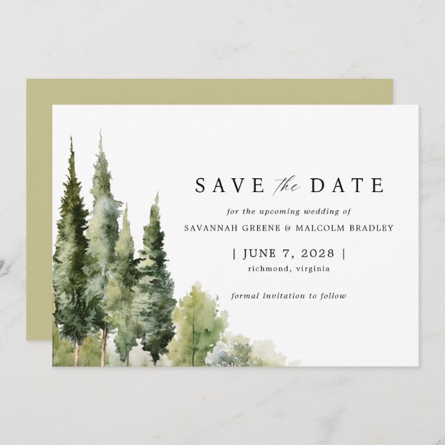 Rustic Forest | Modern Greenery Outdoor Wedding Save The Date (Front/Back)